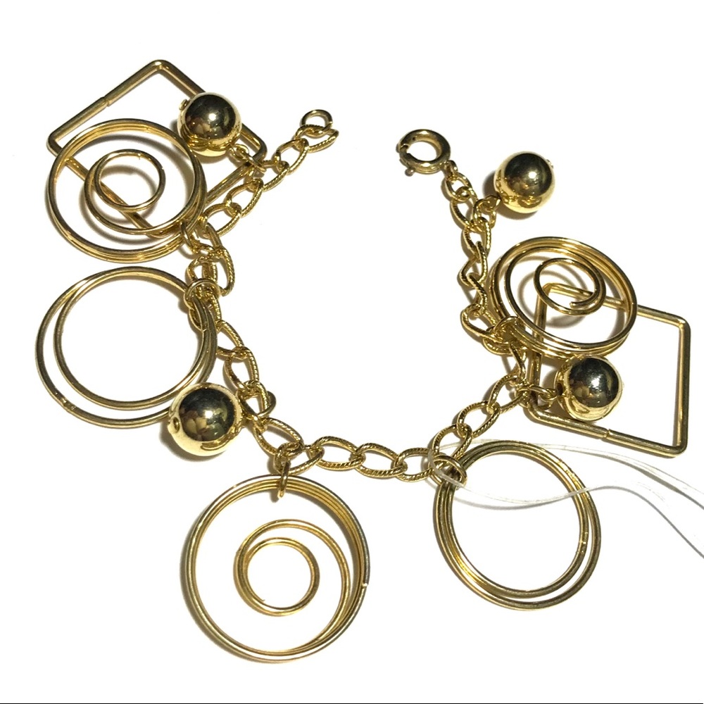 VTG 80s/90s Gold Tone Geometric Charm Bracelet